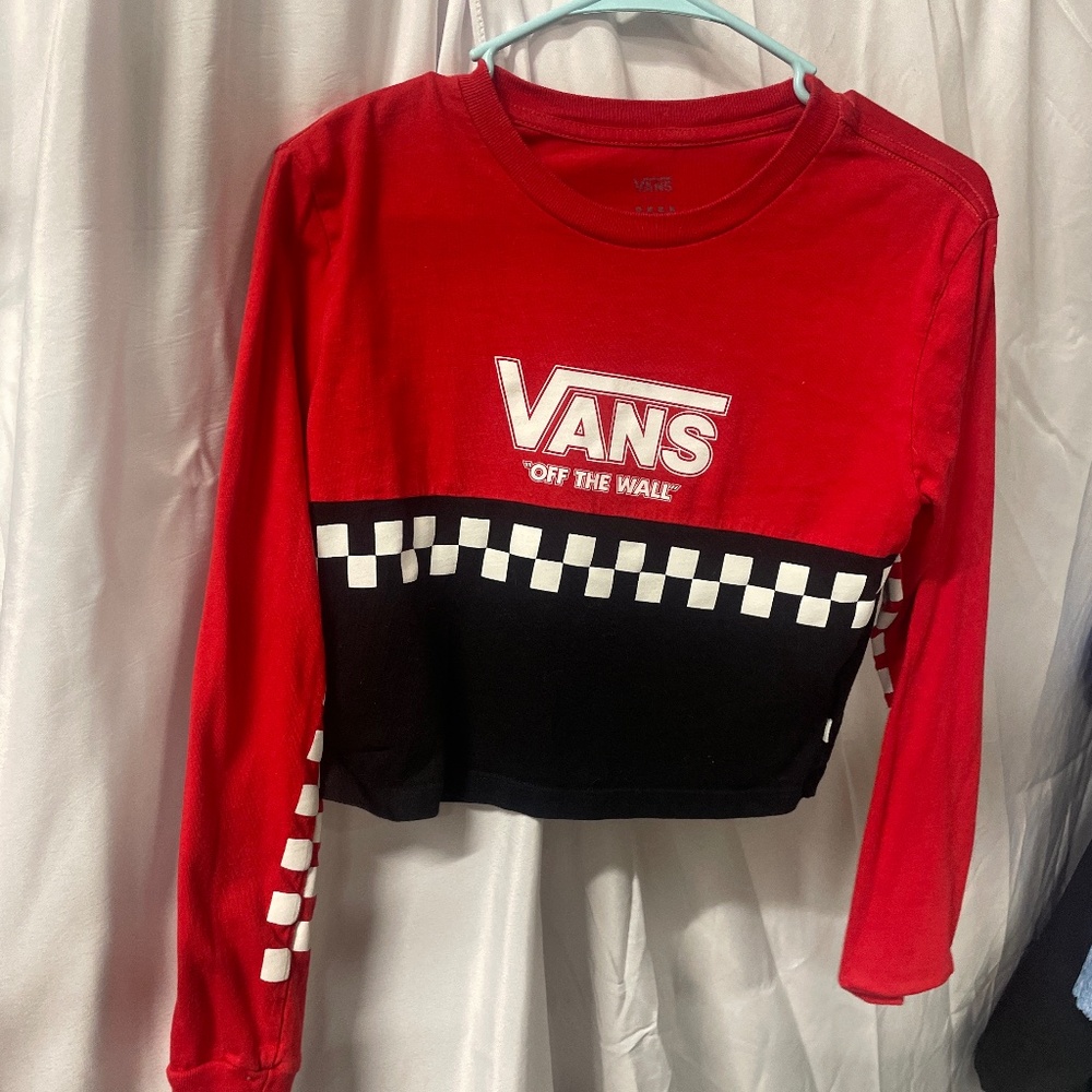 Vans Women’s Long Sleeve Cropped T-Shirt Red and black Size Small